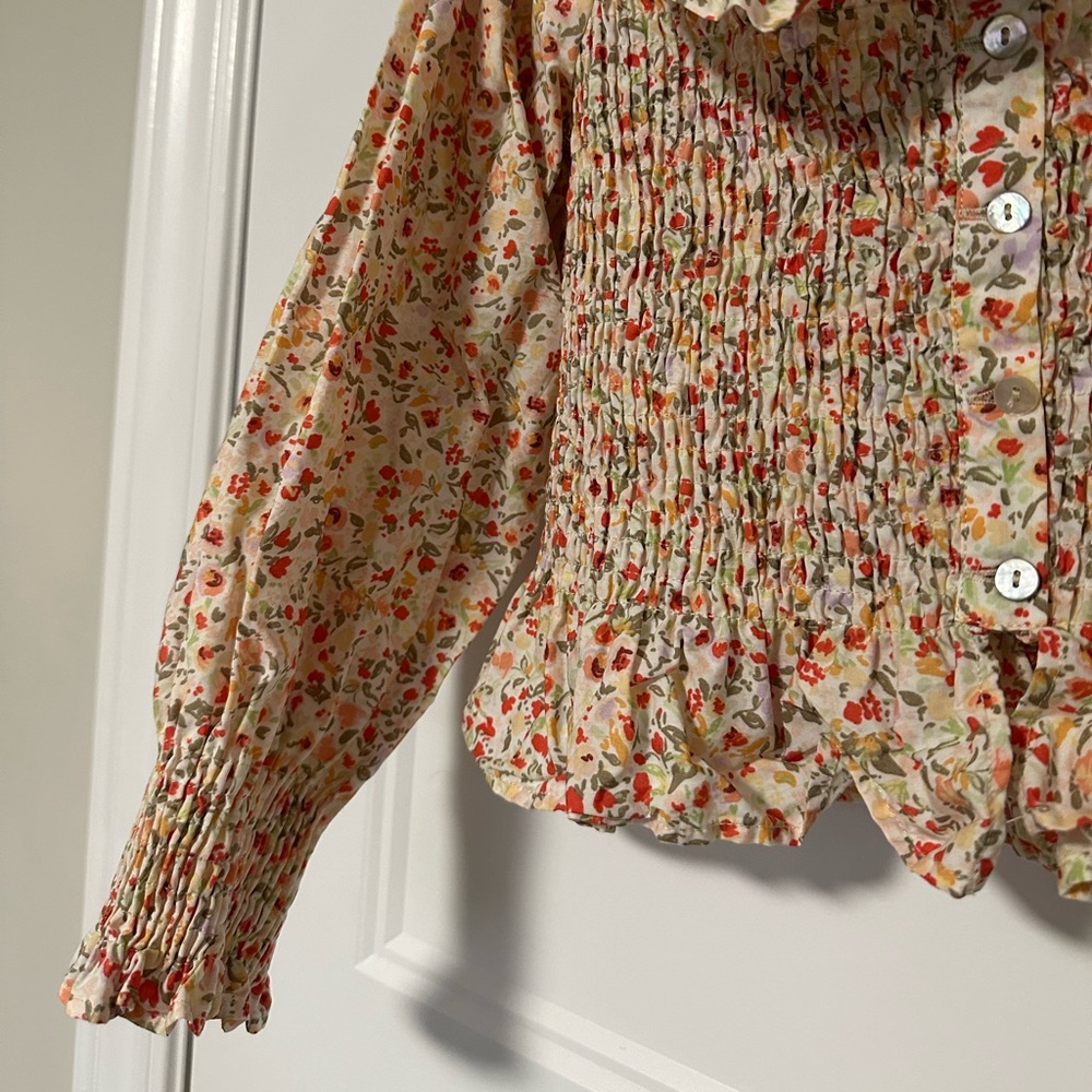 Zara Floral Smocked Top with Ruffle Detail - NWOT Size Med